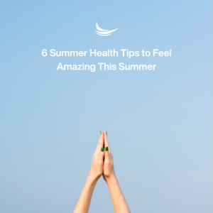 Summer health tips- blue sky with hands in yoga pose